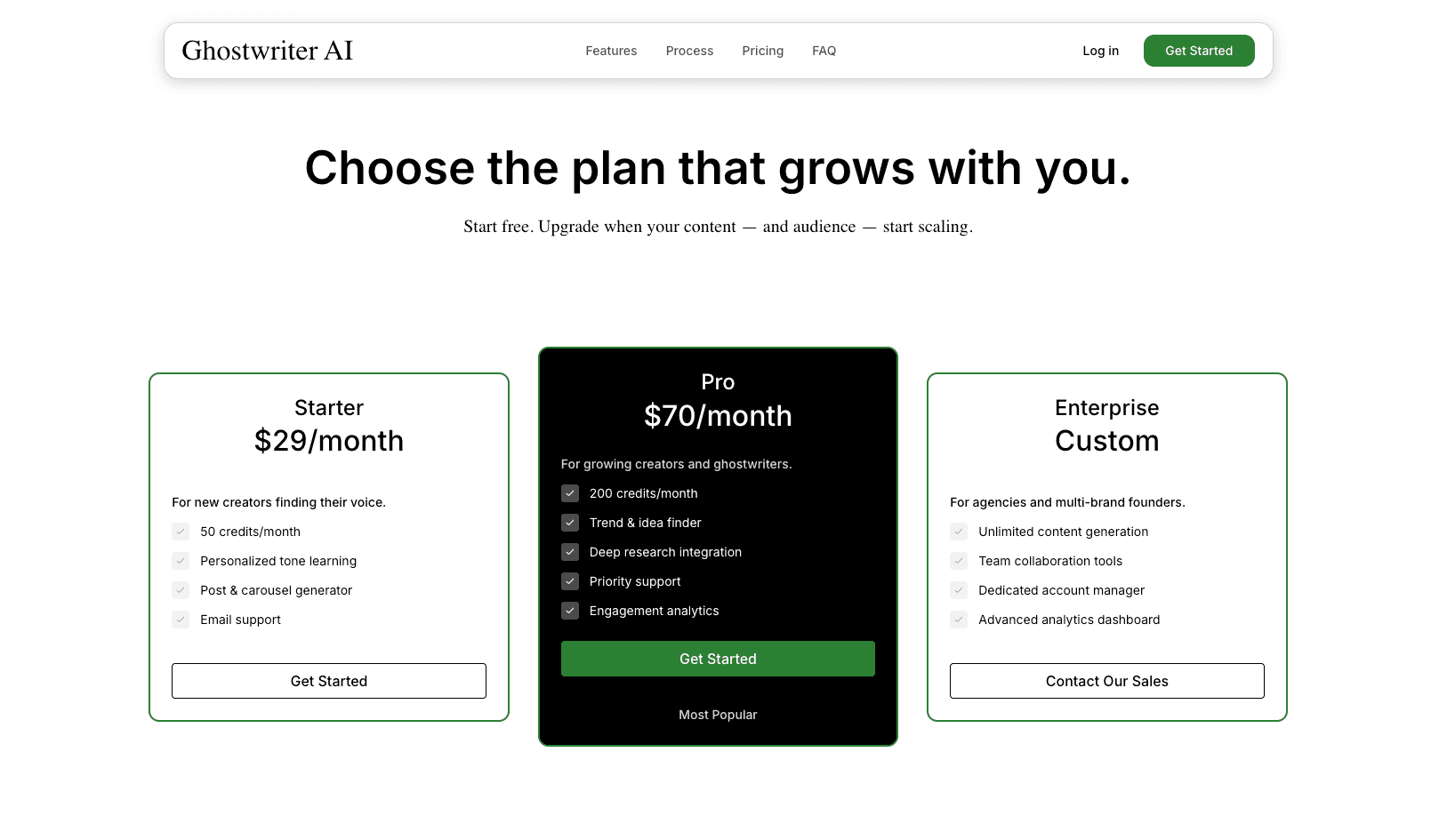 GhostWriterAI Subscription Page